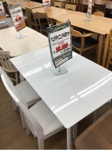 LK-123【ご来店頂ける方限定】ベンチダイニング4点セット　白