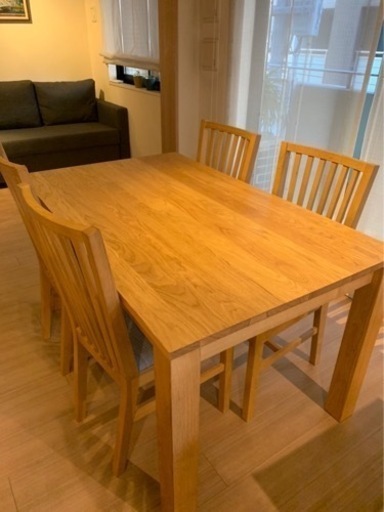 ダイニングテーブル オーク  (イケア　&  4xチェア, オーク/イースンダ グレー