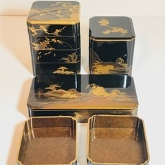 入手困難 レア 【江戸期】 時代物 大名道具 時代蒔絵 金蒔絵 野弁当 重箱 共箱付きの画像
