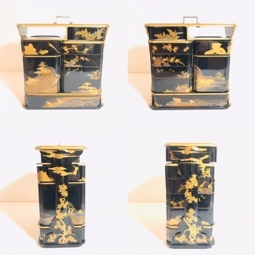 入手困難 レア 【江戸期】 時代物 大名道具 時代蒔絵 金蒔絵 野弁当 重箱 共箱付き