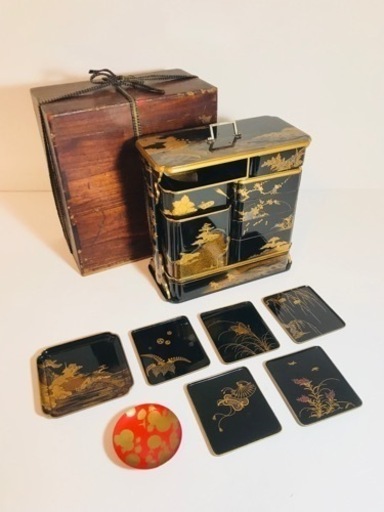 入手困難 レア 【江戸期】 時代物 大名道具 時代蒔絵 金蒔絵 野弁当 重箱 共箱付き