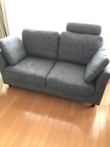 ソファー　2人掛け　2人用　ヘッドレスト付き　グレー系　デニム系