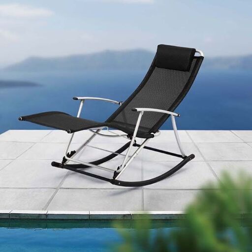 折りたたみ式ロッキングチェア★黒リクライニングチェアメッシュ室内アウトドアキャンプ