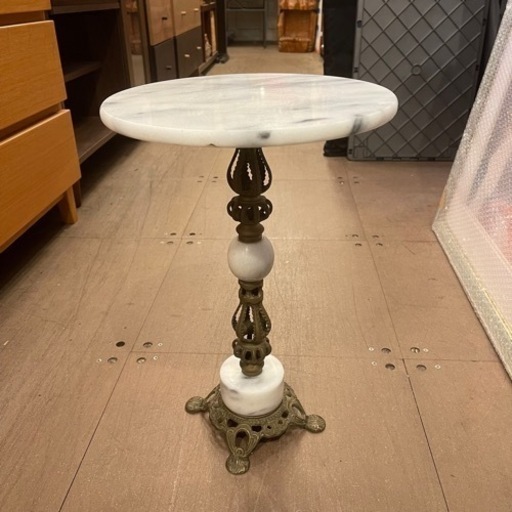 【売約済み】　ビンテージ　サイドテーブル　ミニテーブル　丸　ラウンド　大理石　アンティーク　検　真鍮　ブラス　台　棚　花台　フラワースタンド　ナイトテーブル　インテリア　テーブル　B