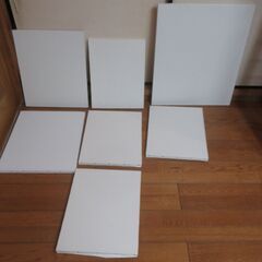 世田谷区近辺配送可能　未使用7枚＆中古4枚セット　キャンバス絵画ボード　木製パネル 　アクリル・油絵具両用キャンバス　世界堂　麻100％　 木製フレーム 水彩画・油絵画・描画など画布　カルワク張りキャンバス（桐材／麻・中目）の画像