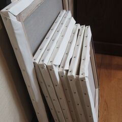 世田谷区近辺配送可能　未使用7枚＆中古4枚セット　キャンバス絵画ボード　木製パネル 　アクリル・油絵具両用キャンバス　世界堂　麻100％　 木製フレーム 水彩画・油絵画・描画など画布　カルワク張りキャンバス（桐材／麻・中目）の画像