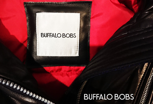 新品！BUFFALO BOBS ラムレザー ダウンジャケット Lサイズ MAVERICK 本革 フード付 バイカー ジャケット バッファローボブズ マーべリック