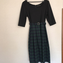 値下げ　黒×緑チェック　ワンピース　Mの画像