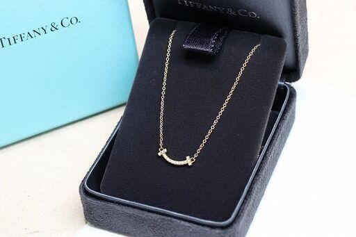【苫小牧バナナ】質屋鑑定☆美品 TIFFANY＆CO．Tスマイル ミニ ペンダント ネックレス K18YG ダイヤ16P(0.03ct) 2.3g ティファニー 現品限り♪