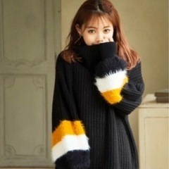 GRL フェザー配色タートルニット　ブラックの画像