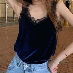 新品未使用　JS FASHION　異素材切替タンクトップ　ブルー