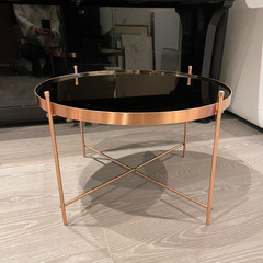 オランダ製　ガラス ローテーブル カッパー 丸 北欧 
