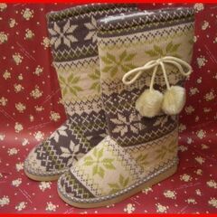 未使用 Mサイズ あったか ロングブーツ 内ボア ノルディック柄...