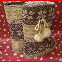 未使用 Mサイズ あったか ロングブーツ 内ボア ノルディック柄 ボンボン付の画像