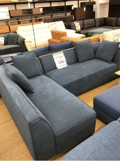 KM-12【ご来店頂ける方限定】カウチソファ2点セット　ブルー