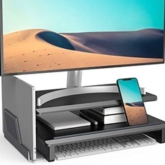 【未使用】机上台 木製 二段式 モニター台