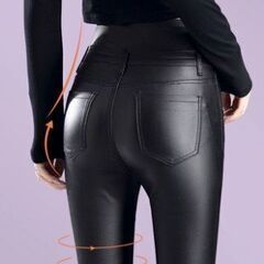 新品A91レディスレザーパンツレギンス スキニー ハイウエストストレッチ 裏起毛 厚地 ズボン ロングパンツ 革パン の画像