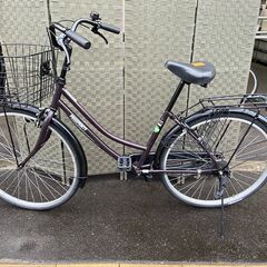 「リサイクルショップどりーむ荒田店」752　13267T　ママチャリ　２６インチ　カギ付き　LEDライト　ベル　紫の画像