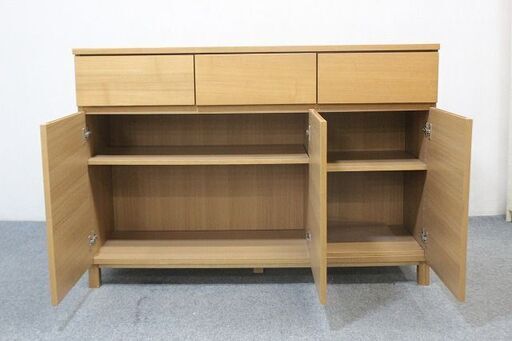 廃盤希少　無印良品　タモ材　キャビネット　リビング　サイドボード　幅120　天然木 MUJI 収納家具 中古 店頭引取歓迎 R4953