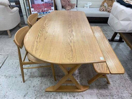 【愛品館 江戸川店】筑波産商 ベンチダイニング4点セット ID：152-007913-007