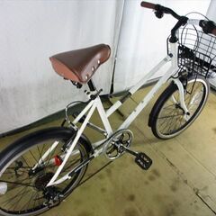 B655★　6500円スタート★　ミニベロ ホワイト　カゴ、切替6段付き【20インチ 】
