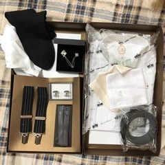 【新郎小物セット】　値下げしました！　シャツ、サスペンダー、カフスボタン等　【美品】の画像
