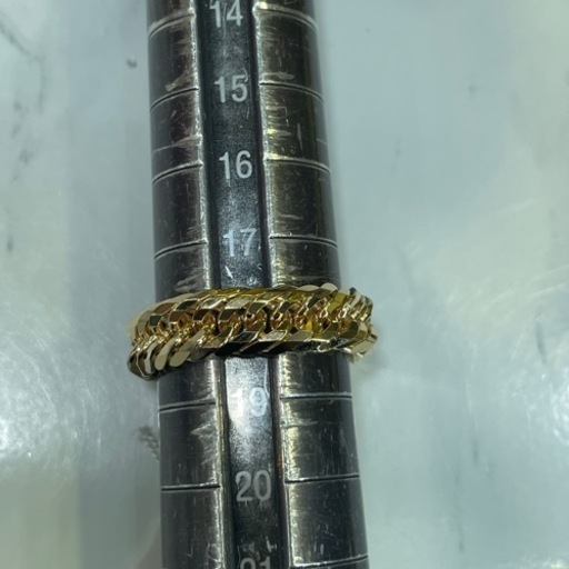 【新品】 K18 12面トリプル 喜平リング(太) 18号 6g ［130］