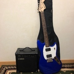 Fender エレキギターとYAMAHAアンプの画像