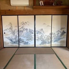 手書き襖 ふすま 古民家 日本家屋 和室 扉 風景画 掛け軸 古...