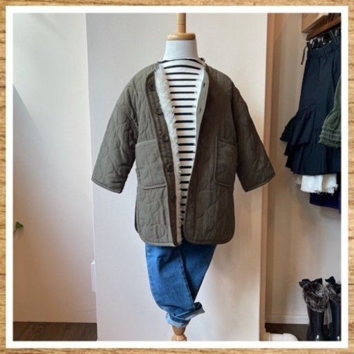 【新品・未使用】BienaBien　キルティング　ボア　ジャケット　90cm　韓国子供服　カーキ　ファー　コート　アウター