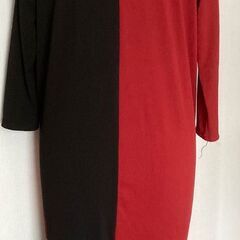 【配送・直接引渡OK】管理番号：A-75　レディースカシュクールワンピース ７分袖 レッド・ブラックツートンカラーの画像