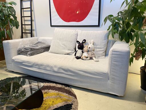 宇都宮でオシャレな家具を探すなら『オトワリバース！』展示品 SPIGA ソファ 3.0Pソファ ファブリック クッション付き オフホワイト 替えカバー(ダークブラウン)付き 中古品