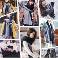 【新品】大判マフラー、ストール、ブラックグレーの画像