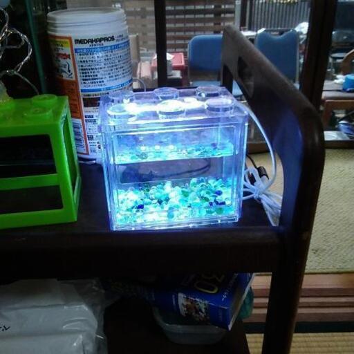新品ミニ水槽　LED照明付きオシャレ　ガラス玉セット