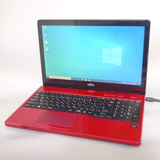 大容量HDD-1TB 中古美品 レッド 赤 ノートパソコン 15.6型 富士通 AH42/W 第5世代Celeron 8GB DVDRW 無線 Bluetooth Win10 Office