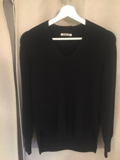 オーラリー　AURALEE vネック セーター　スーパーファインウールリブニット　黒　0