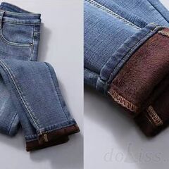 無地裏起毛暖かいスキニーパンツデニムパンツ