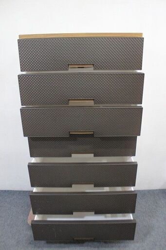 Fits／フィッツプラス メッシュ 7段チェスト 編目模様 引出しロック ブラウン 衣類収納 FM7507 天馬  中古家具 店頭引取