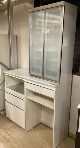 Pamouna/パモウナ レンジボード 食器棚 WH×シルバー ブルーモーション【ユーズドユーズ名古屋天白店】J1441