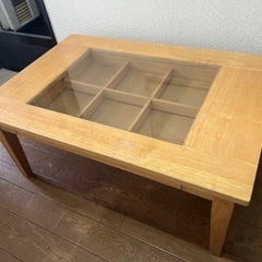 ACTUS 北欧　ガラステーブル　引き出し付き　ローテーブル