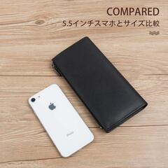 お値下げ🌈職人手作り！天然 本皮 牛革 二つ折り長財布 外ファスナー ブラックの画像