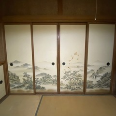 古民家 松と滝の引き戸 日本家屋 和室 扉 引戸 木製 古物 和...