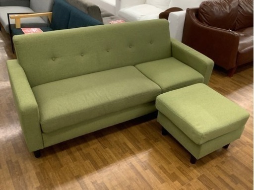 2人掛けソファー　オットマン付　グリーン　布　57