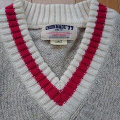 【UNIONMADE'77】ＶネックセーターL薄グレー赤ラインの画像