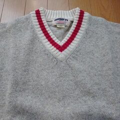 【UNIONMADE'77】ＶネックセーターL薄グレー赤ラインの画像