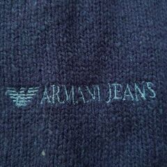 【ARMANI JEANS】イタリア製Ｖネックセーター紺ロゴ刺繍の画像