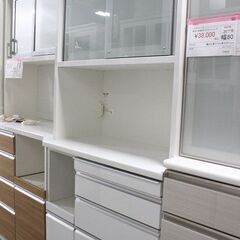 松田家具 レンジボード ホワイト 幅90cm  スライドレール　ＷＨ　松田家具　レンジボード 食器棚  中古 店頭引取歓迎 R5017)