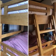 【無料で差し上げます】3段ベッド 木製 はしご付き 少し訳アリの画像