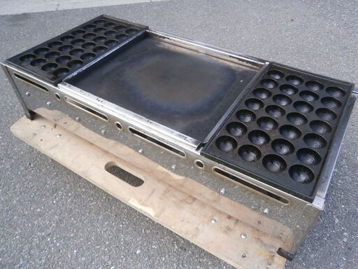 ☆中古品 LPガス たこ焼き器 38㎜ 28穴ｘ2連 鉄板焼きグリル 焼きそば、お好み焼き 900ｘ480ｘ200㎜ 動作問題なし 厨房☆