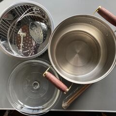 【未使用】鍋　蒸し器付き　飛鳥　22cm ステンレス鍋 18-8の画像